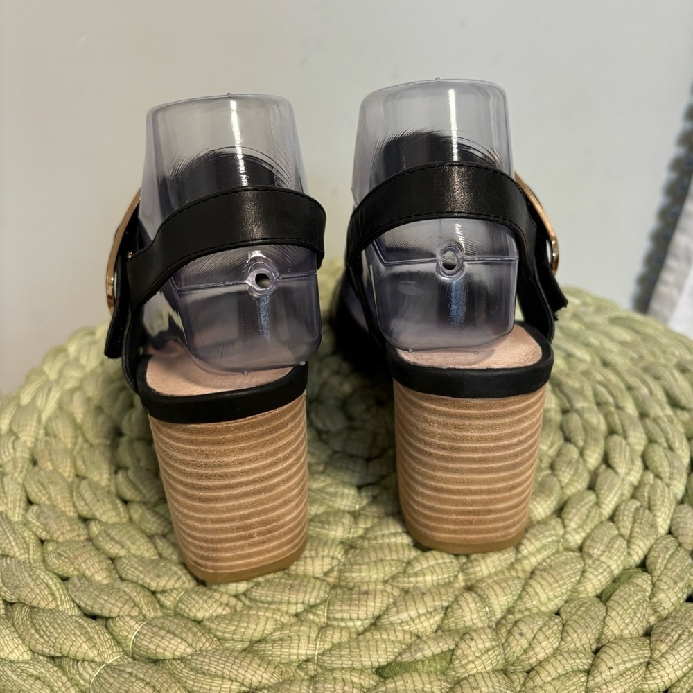 NEW Anthropologie Silent D Silchon Black Leather Crisscross Strap Heeled Sandal - Picture 7 of 11